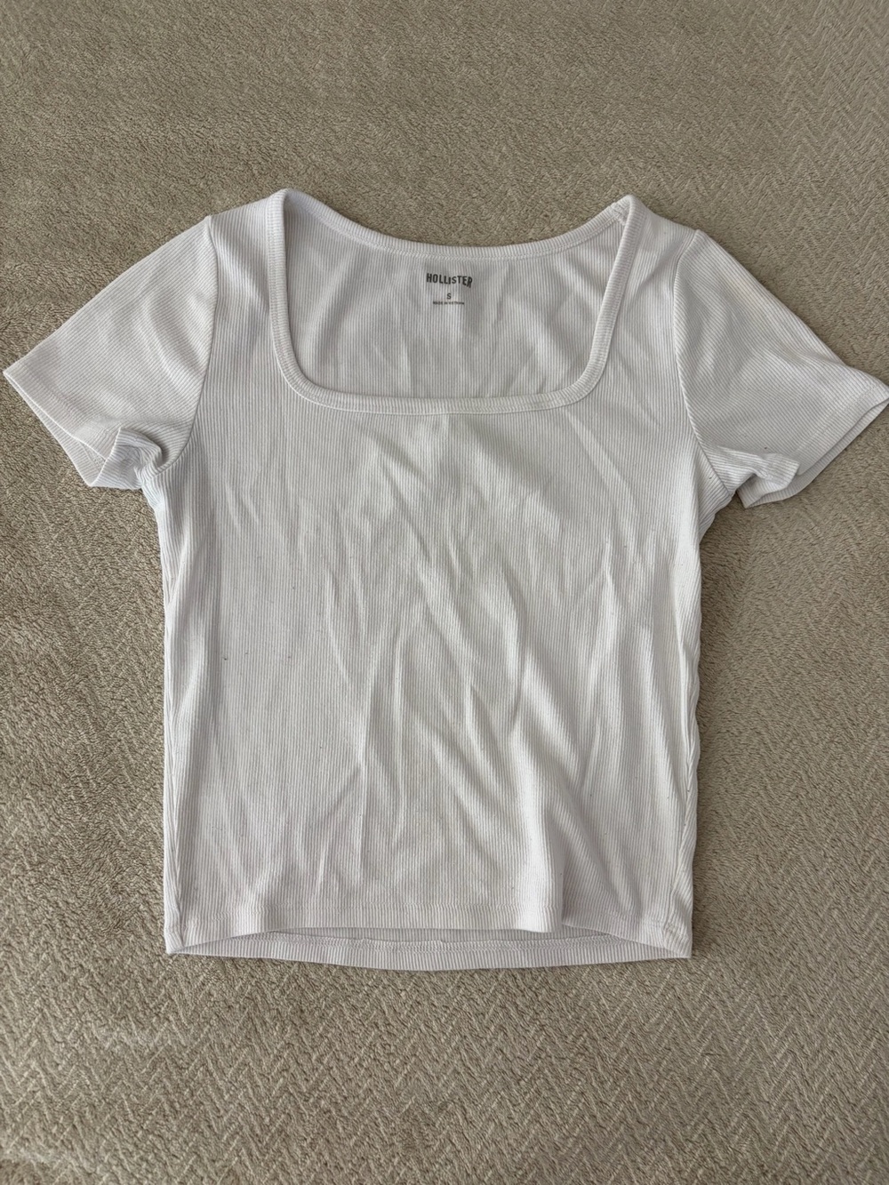 Hollister White Square Neck Ribbed Short Sleeve Tee